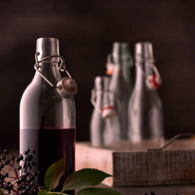Elderberry juice in a bottle